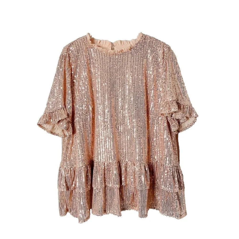 Andree Shimmering Rose Gold Sequin Blouse